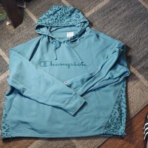 Champion Blue Hoodie with Patterned Accents